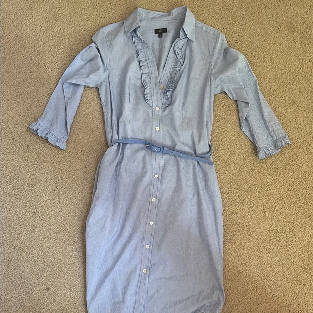 Talbots Blue Long Sleeve Dress with Ruffles